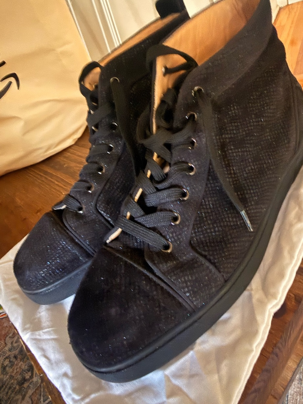 Christian Louboutin Black Glitter High Top Sneakers